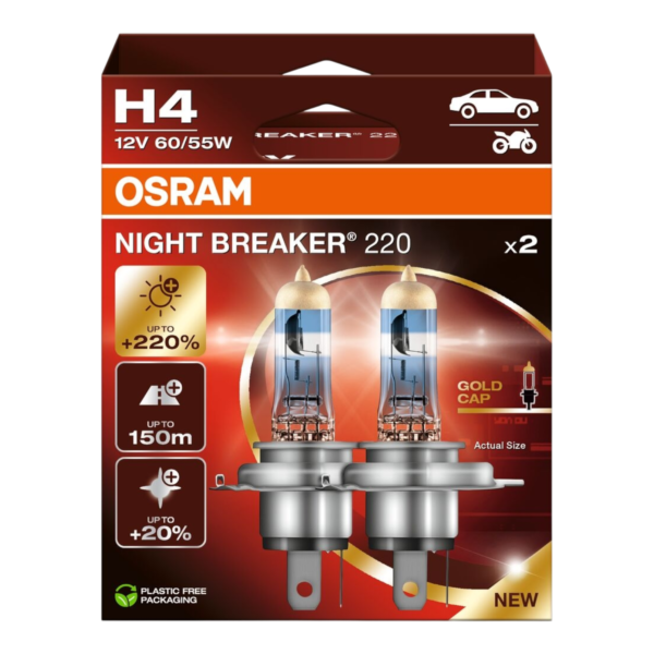 OSRAM 64193NB220-2HB NIGHT BREAKER 220% H4 12V 60/55W 2VNT.