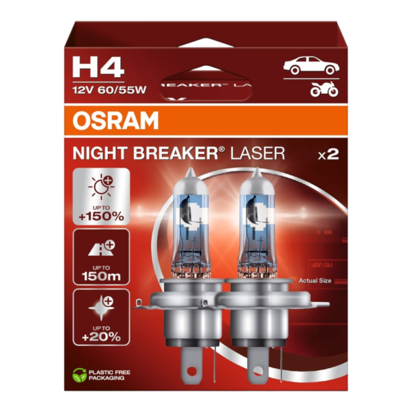 OSRAM 64193NL-2HB  NIGHT BREAKER LASER 150% H4 12V 60/55W 2VNT.