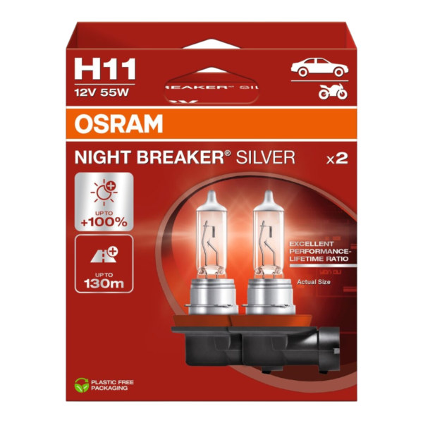 OSRAM 64211NBS-2HB NIGHT BREAKER SILVER 100% H11 12V 55W 2VNT.